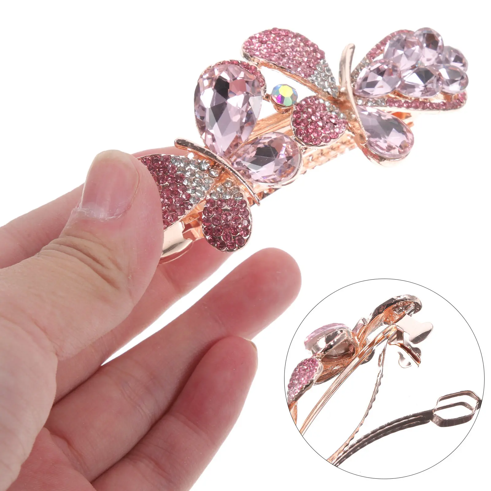 Women Rhinestone Hair Clip Delicate Bow Decorative Spring Barrette for Everyday Dating Ceremony Bridal Hair Accessories