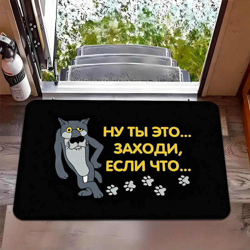 VIKAMA Cartoon Lying Cat Wooden Print Doormat Non Slip Water Absorbent Floor Mat Front Door Bathroom Bedroom Indoor Home Decor
