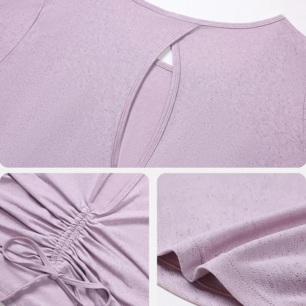 

Fashion Back Hollowing Yoga Shirt Drawstring Breathable Sports Shirt Loose Fit Exercise Top Women