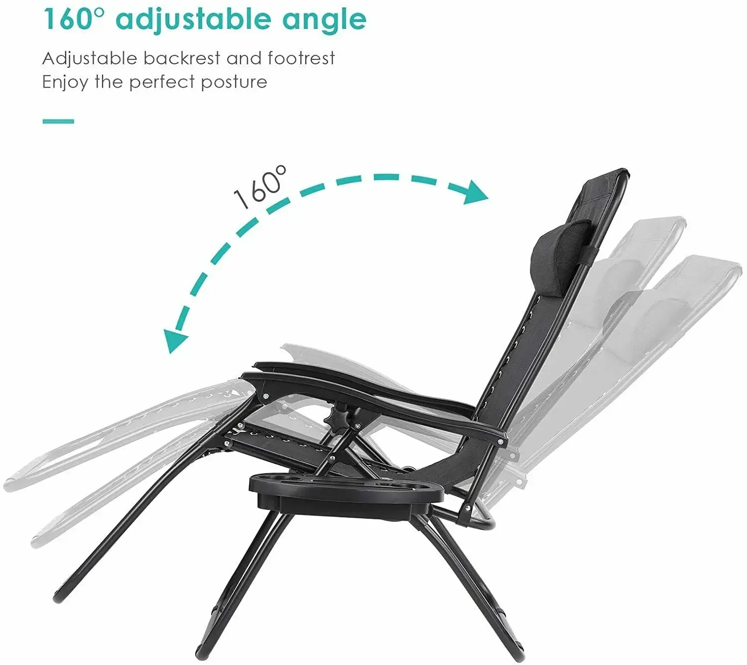 Ensemble chaise longue de jardin avec table pliante, chaise inclinable réglable ontariGravity, siège intérieur et extérieur