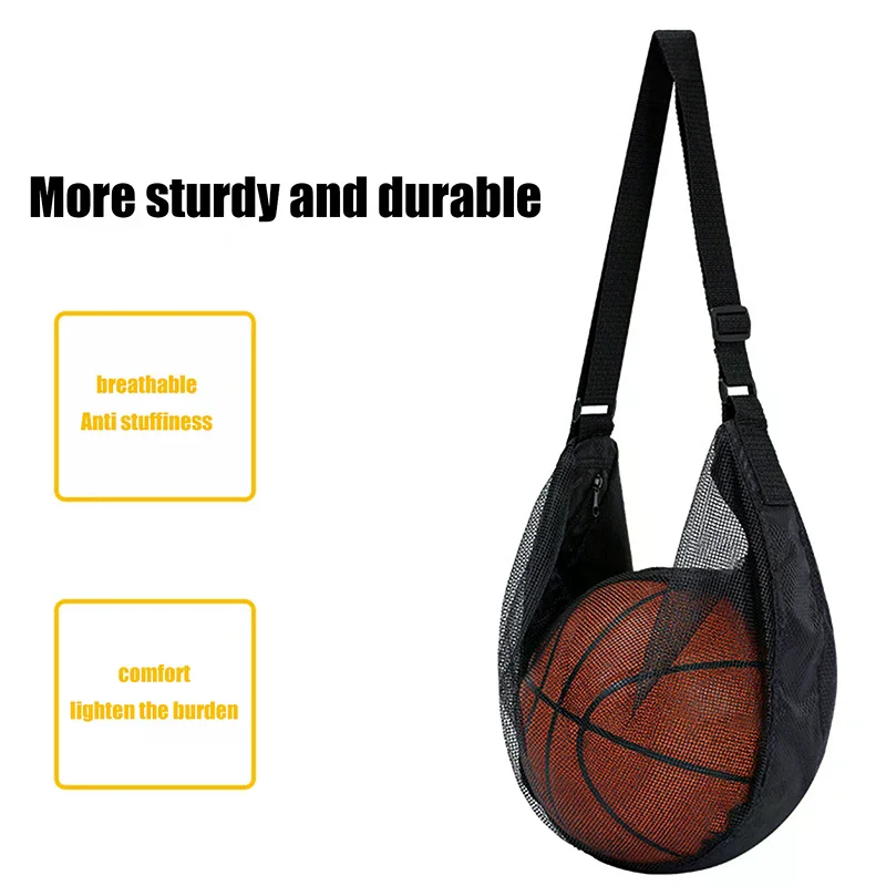 

1PCS Mesh Ball Storage Bag with Zipper Pocket Single Ball Sling Sports Equipment Carrying Net with Drawstring for Basketball