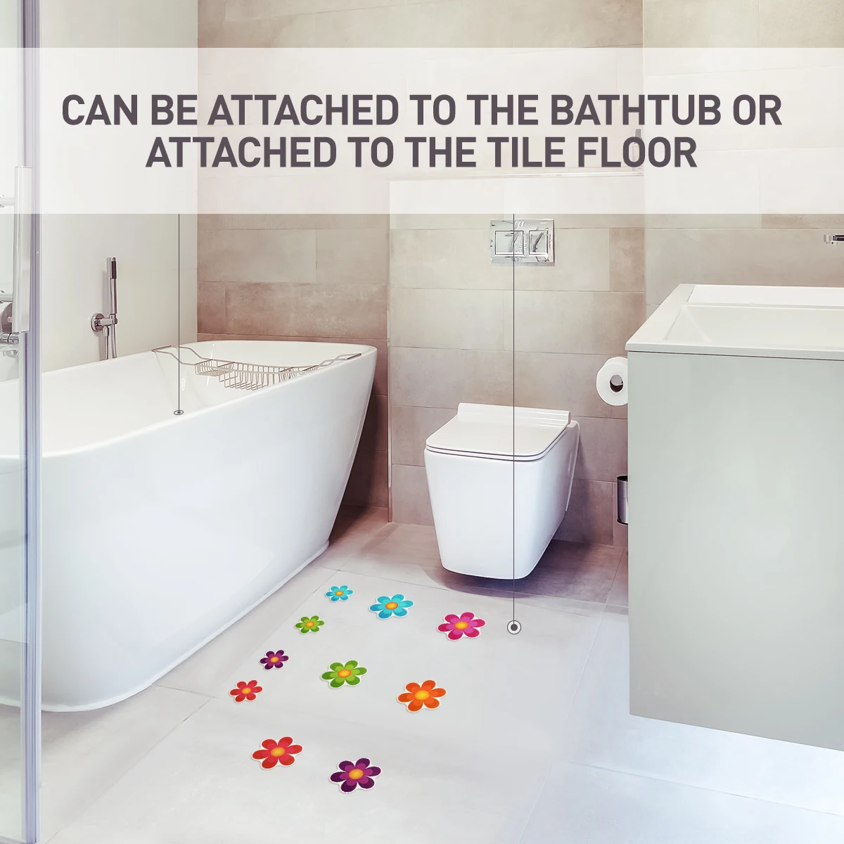 10pcs Anti Slip Bathtub Stickers Colorful Flower Self-Adhesive Non Slip Bathtub Mat Bathtub Anti Slip Stickers Bath Tub Bathroom