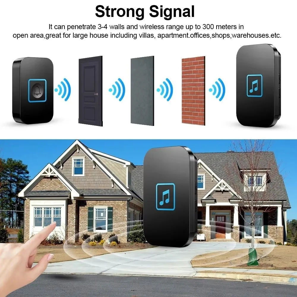 

Long Range Waterproof Wireless Doorbell 60 Chimes Plastic Door Chime Kit 5 Volume Levels Smart Welcome Doorbell Apartment