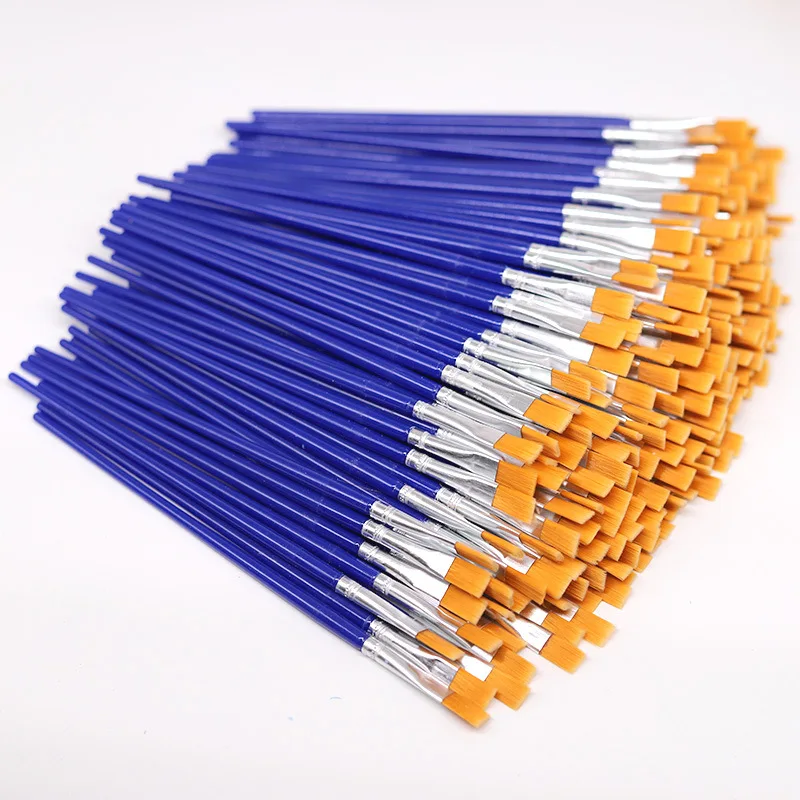 100 Pcs Fine Hand Flat head short paint brush set nylon acrylic paints digital brush artist oil paint brush row pen art supplies