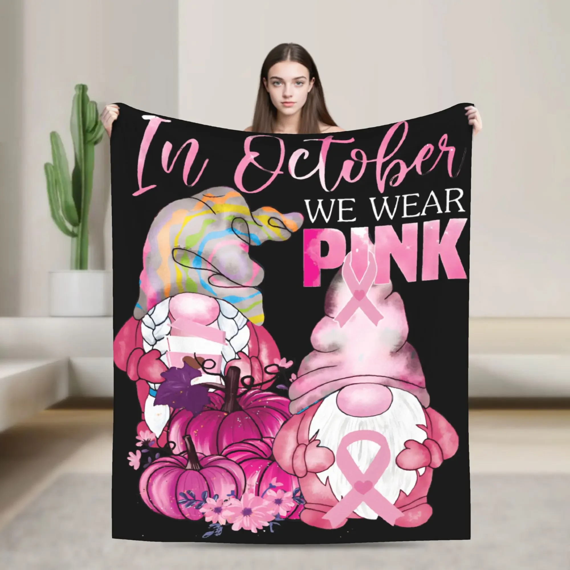 

In October We Wear Pink Super Soft Plush Throw Blanket for Couch Chair Flannel Bedspread Sofa Bed Cover