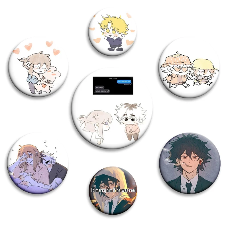 Cherry Crush Chibi Anime Soft Button Pins Cherie Crush Kang and Mashiro Webtoon Brooch Round Badge for Clothes Bag Decor Gifts
