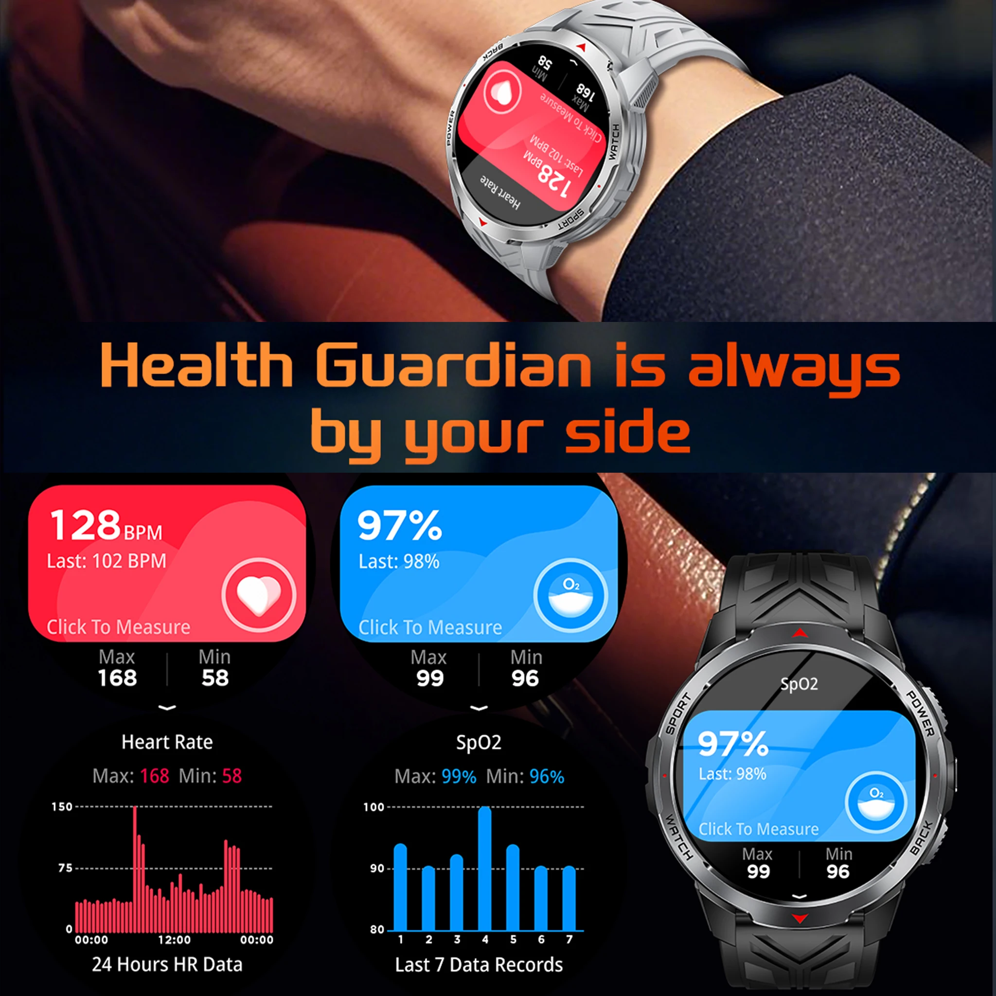 2025 NEW 1100mAh Military Outdoor Smart Watch Men LED Flashlight Compass Sports Watch IP68 Waterproof Bluetooth Call Smartwatch