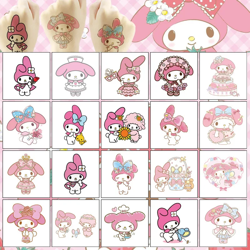 20Pcs My Melody Tattoo Stickers Waterproof Cute Sanrio Sticker Funny Cartoon Kids Girls Christmas Birthday Gift Reward Toy