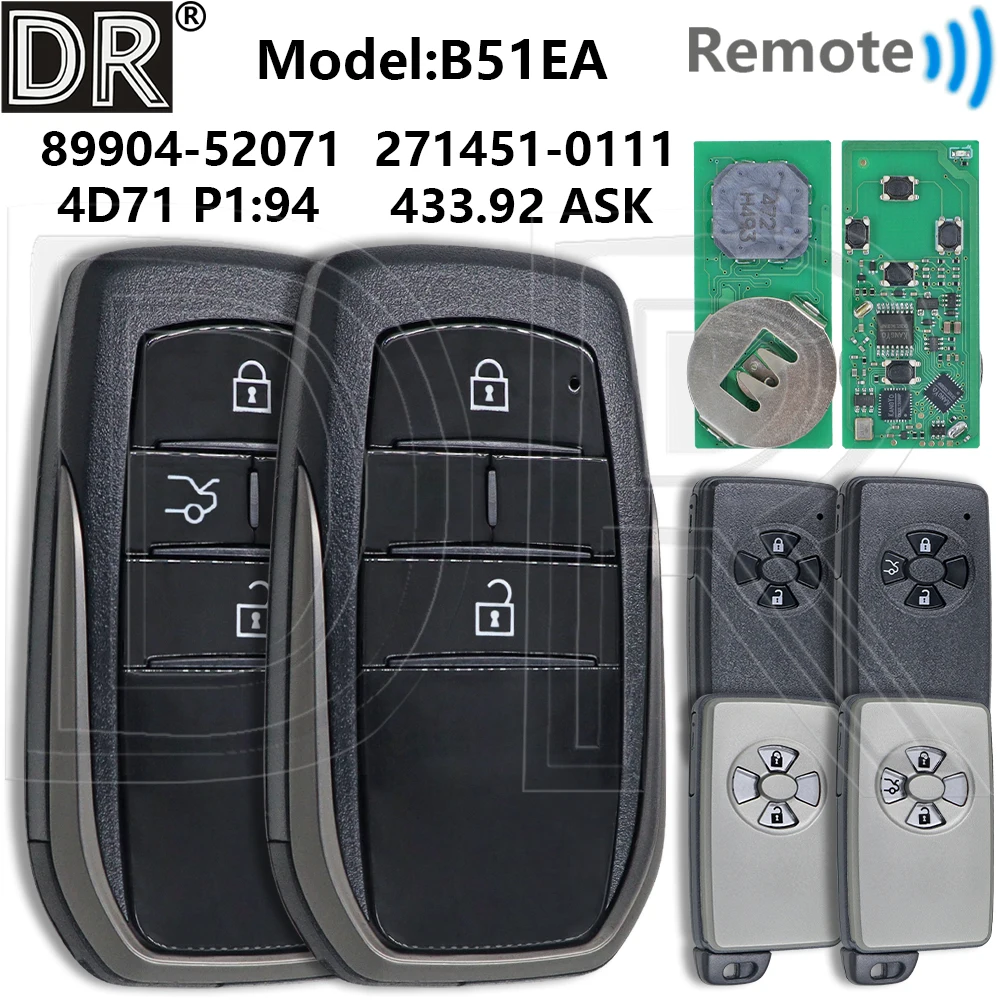 

Great 433.92ASK 4D67 ID71 P1:94 Board:0111 B51EA Proximity Car Remote Key For Toyota Yaris Auris Rav4 Corolla 2006+