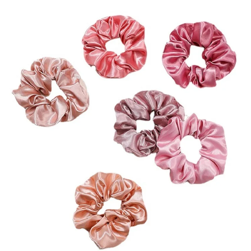 12 solid pink satin large intestine hairbands woven with high-density and high elasticity, suitable for various scenarios