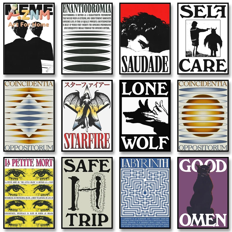 

AZNM Retro Typography & Surrealist Canvas Wall Art Print, Frameless Single Panel Vintage Graphic Design Illustration Poster, Min