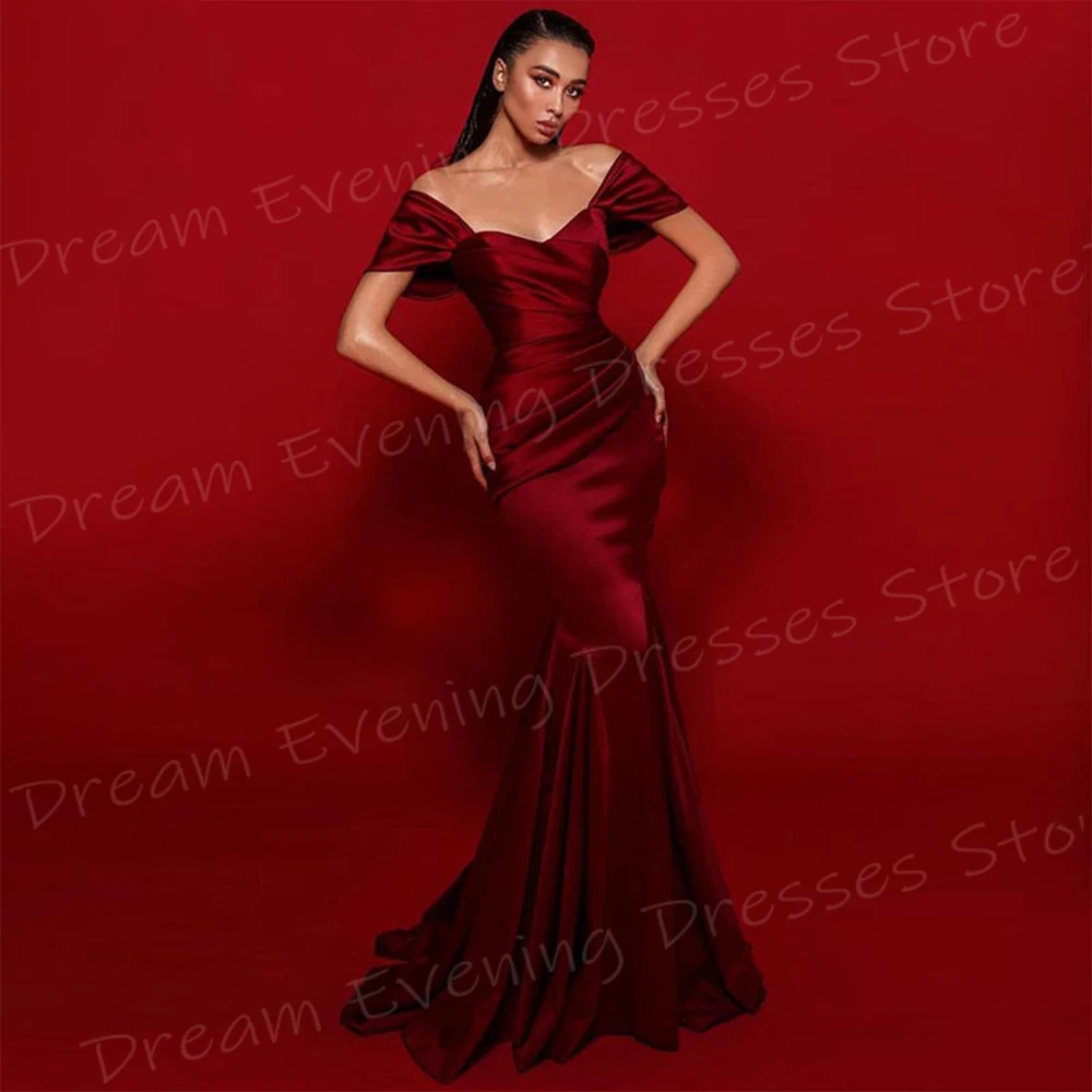 Eenvoudige Gulle Zeemeermin Mooie Rode Damesavondjurken Charmant Off The Shoulder Prom Jurken Formele Party Vestido De Noche