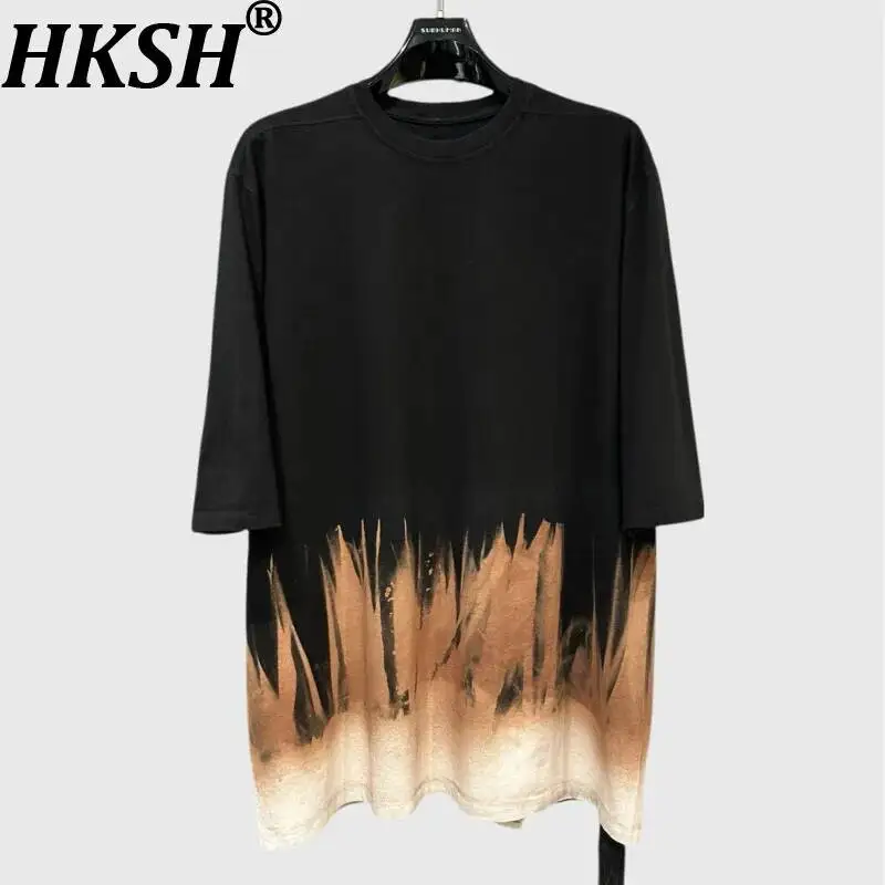 HKSH 2026 Summer New Dark Men's Tide T-shirt Hand-painted Flames Loose Fit Round-collar Cotton Short-Sleeve Tees Vintage HK25049