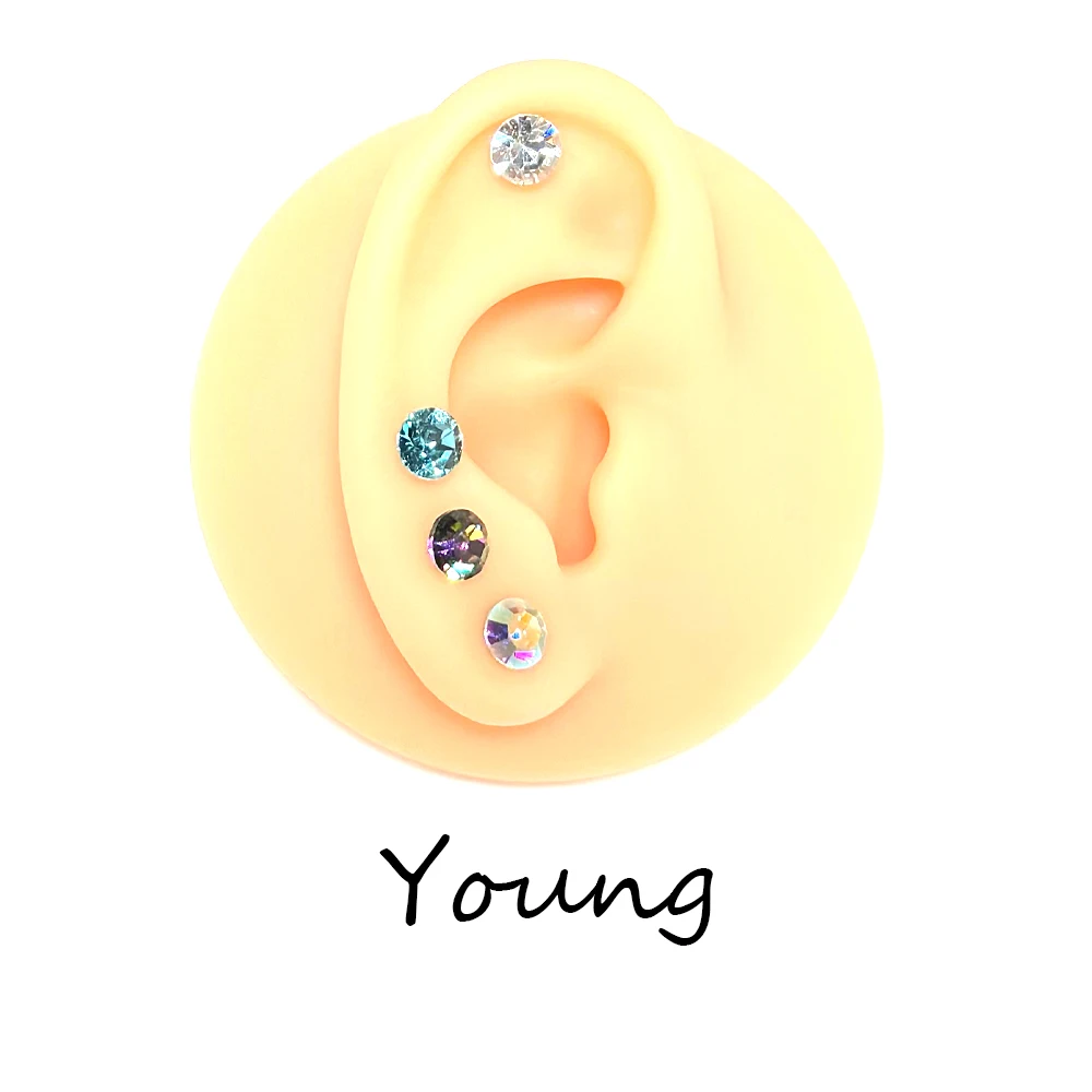 أقراط وازي زركونيا ملونة بدون مخلب ، دبابيس إدخال طبية ، مجوهرات ثقب الأظافر للزرع ، التيتانيوم F136 ، G23 ، 6 #6