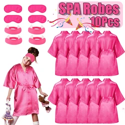 5/10 Set Spa Party Robe Kimono Girl Bathrobe Satin Silk Birthday Slumbers Disposable Child Party Favors with Headband/Blindfold