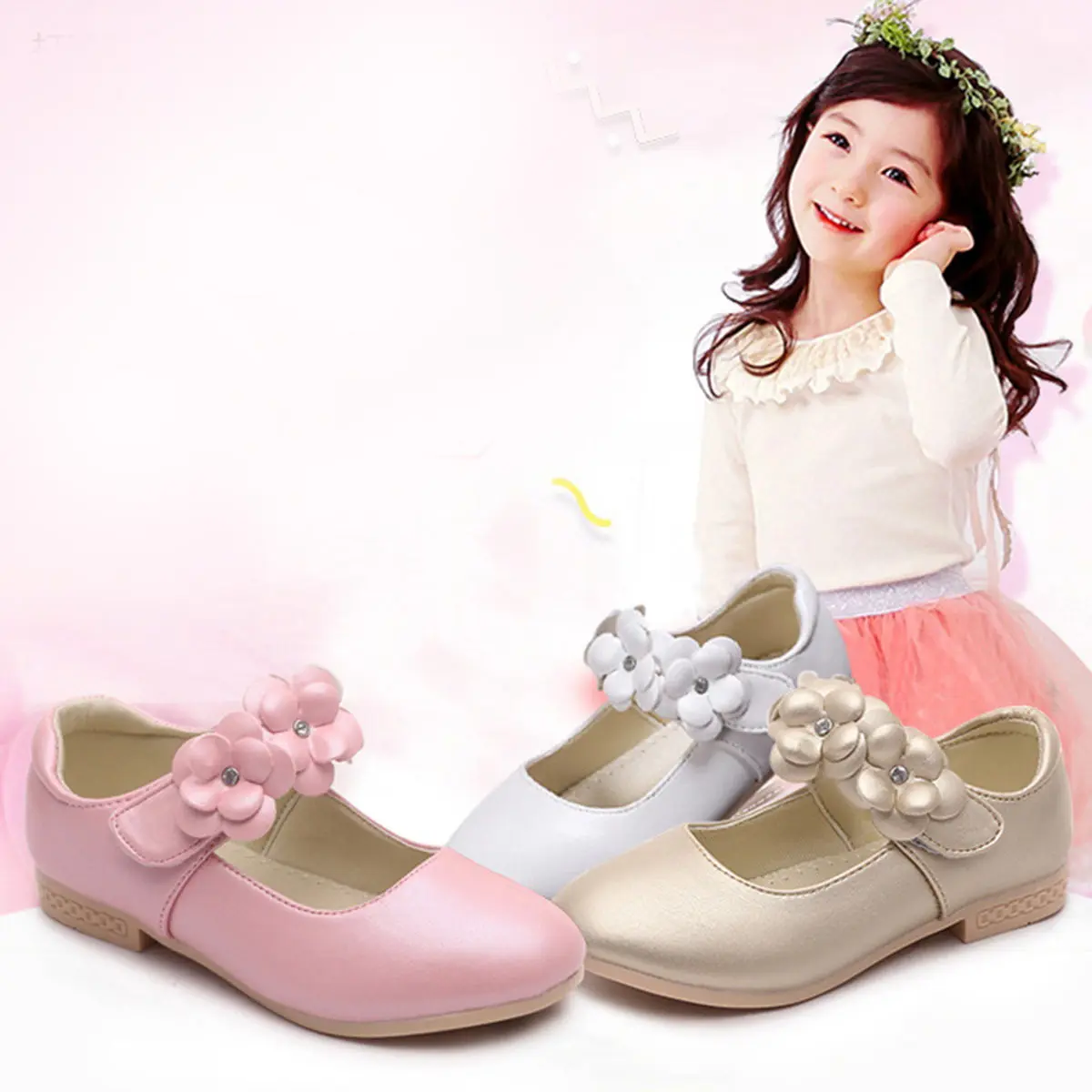 1Pair Kids Sole Shoes Princess Casual Breathable Flower Design White Size 28 Eu28 Uk10.5 Comfortable Children Walking