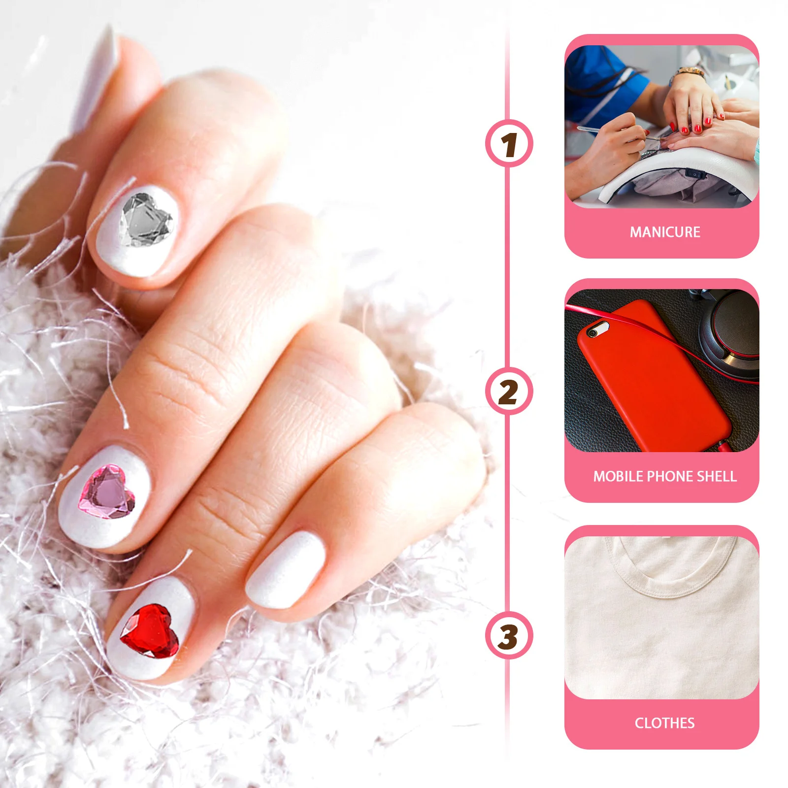 12 fogli adesivi con strass a forma di cuore, gemme acriliche per il viso, decorazioni artigianali per nail art, gemme per trucco autoadesive, attaccare sui gioielli