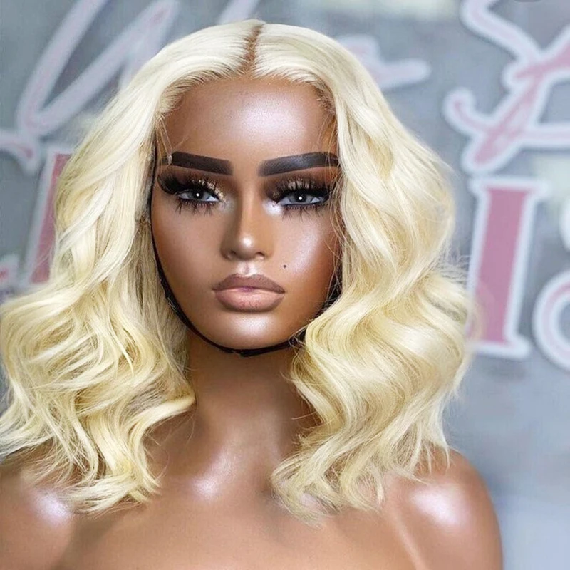 AIMEYA 613 Blonde Bob Wig for Women Syntheti Lace Front Wig  Short Wave Wig Natural Hairline Daily Use