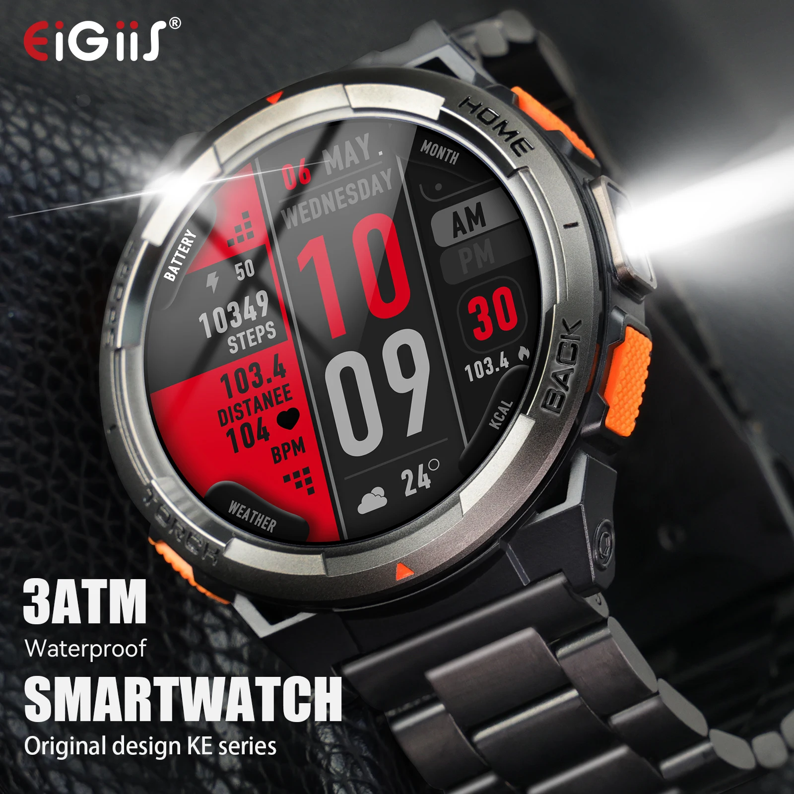 EIGIIS Smart Watch KE5 2024 3ATM Waterproof Original Design Sports Watch With Compass And Altitude Barometer LED Flashlight Call