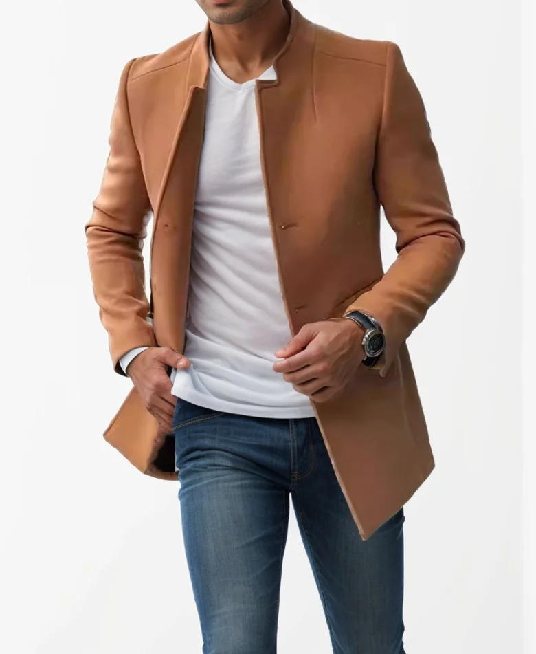 New Fashion Casual Long Sleeve O-neck Single Breasted Solid Color Slim Fit Wool & Blends Coat For Men,5 Colors