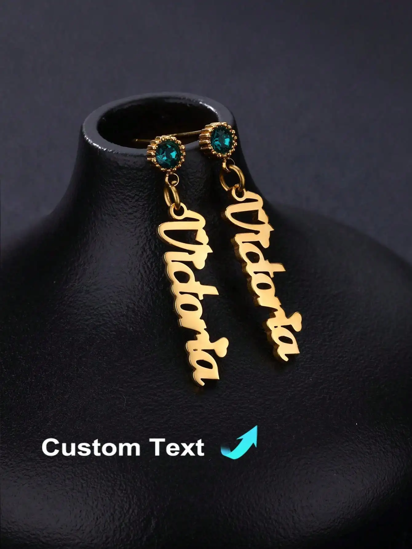 

Custom Birthstone Name Earrings for Women Gold Color Stainless Steel Custom Stud Earrings with Birthstone Wedding Jewelry Gift