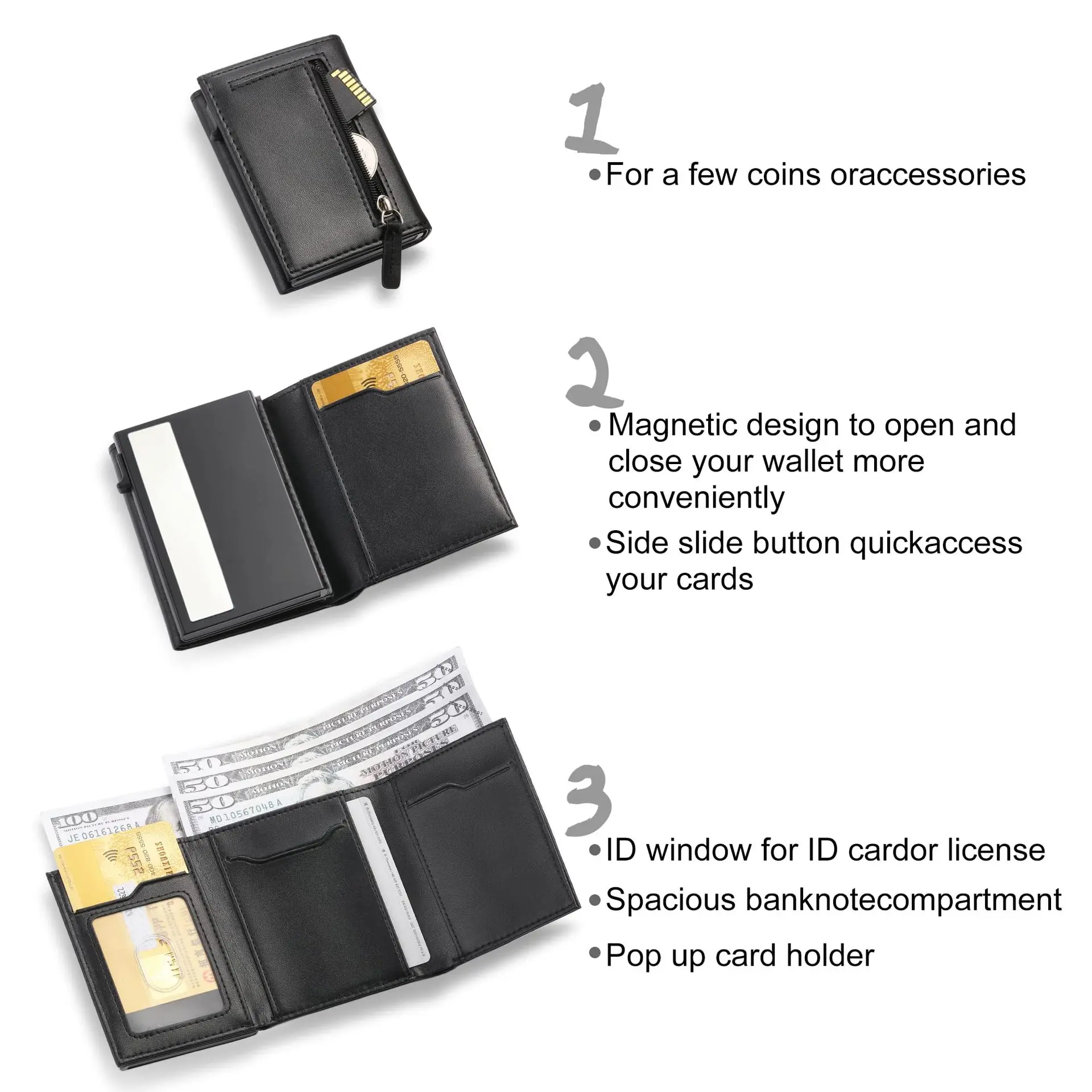 Ultra-thin money with storage lattice RFID card holder multi-function square short wallet black simple business