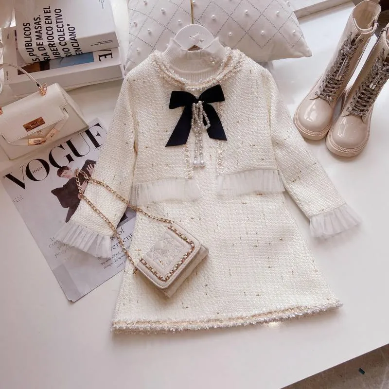 

Princess Kids Girl 2pcs Clothes Set Spring Autumn Teenager Children Sweet Coat Outwear+Dress Vintage Outfits Suit for 3-15 years