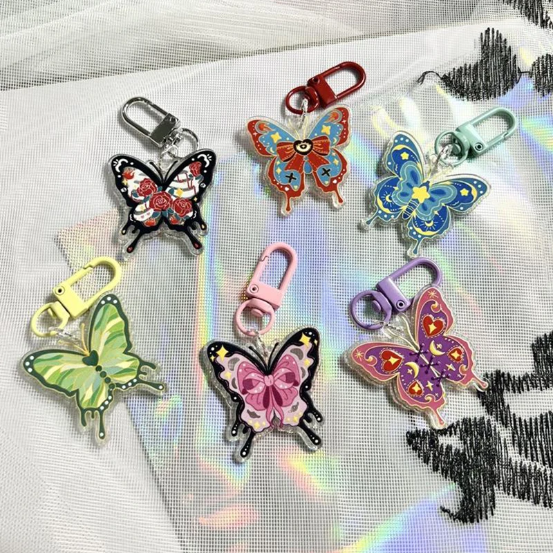 Retro Colorful Y2K Butterfly Phone Chains Charms Keychain Bag Pendants Cute Sweet Cool Girl Keyring Fashion Acrylic Accessories