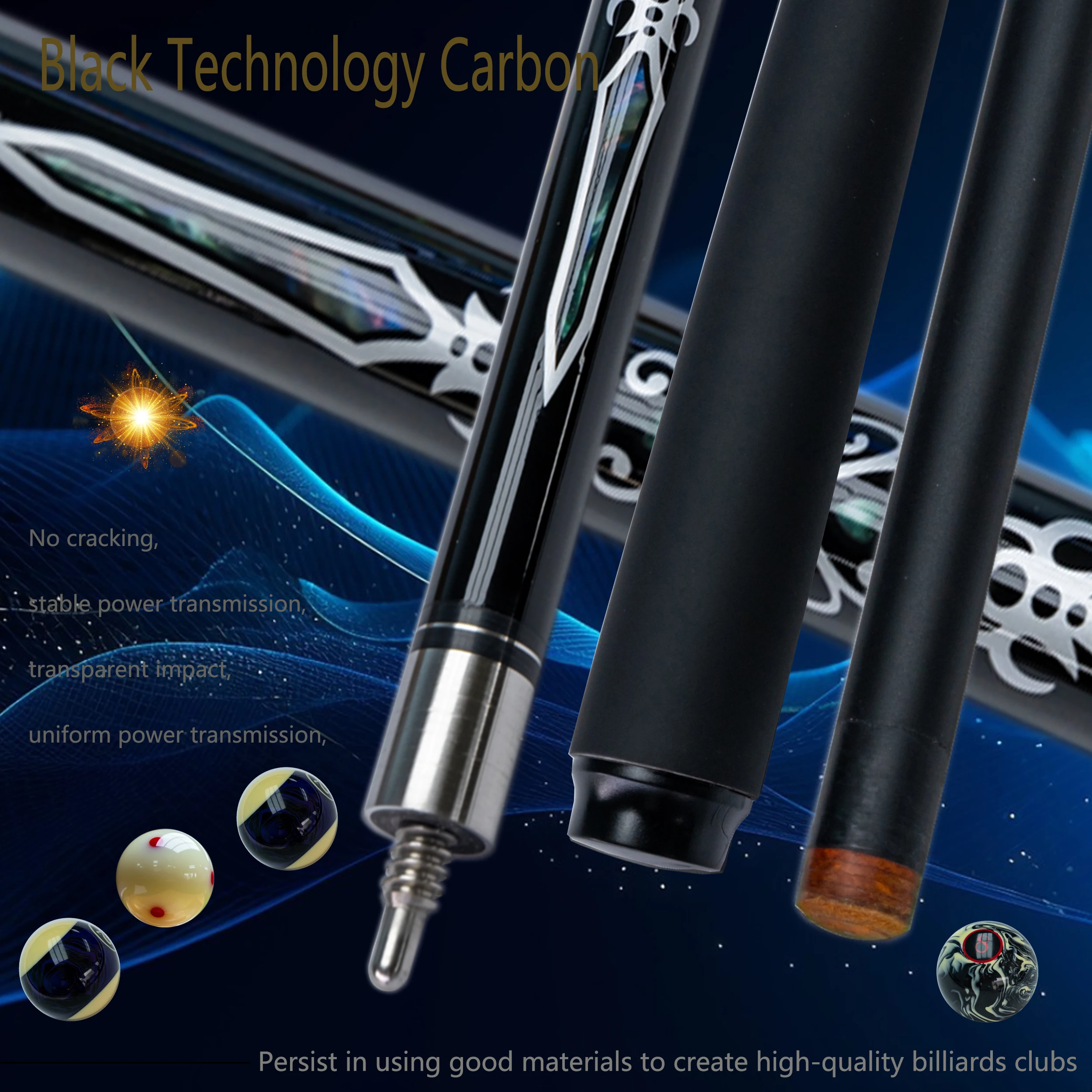 

Professional Carbon Fiber Pool Cue with 13mm Tip Durable and Resistant to Deformation Ideal for Nine-Ball and Carom Billiards