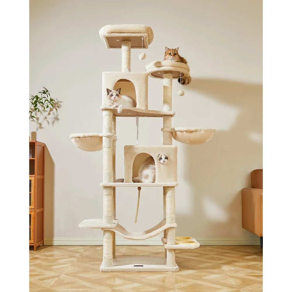 76-Inch Cat Tree Cat Tower for Indoor Cats, Plush Multi-Level Cat Condo with 12 Scratching Posts, 2 Perches, 2 Caves,