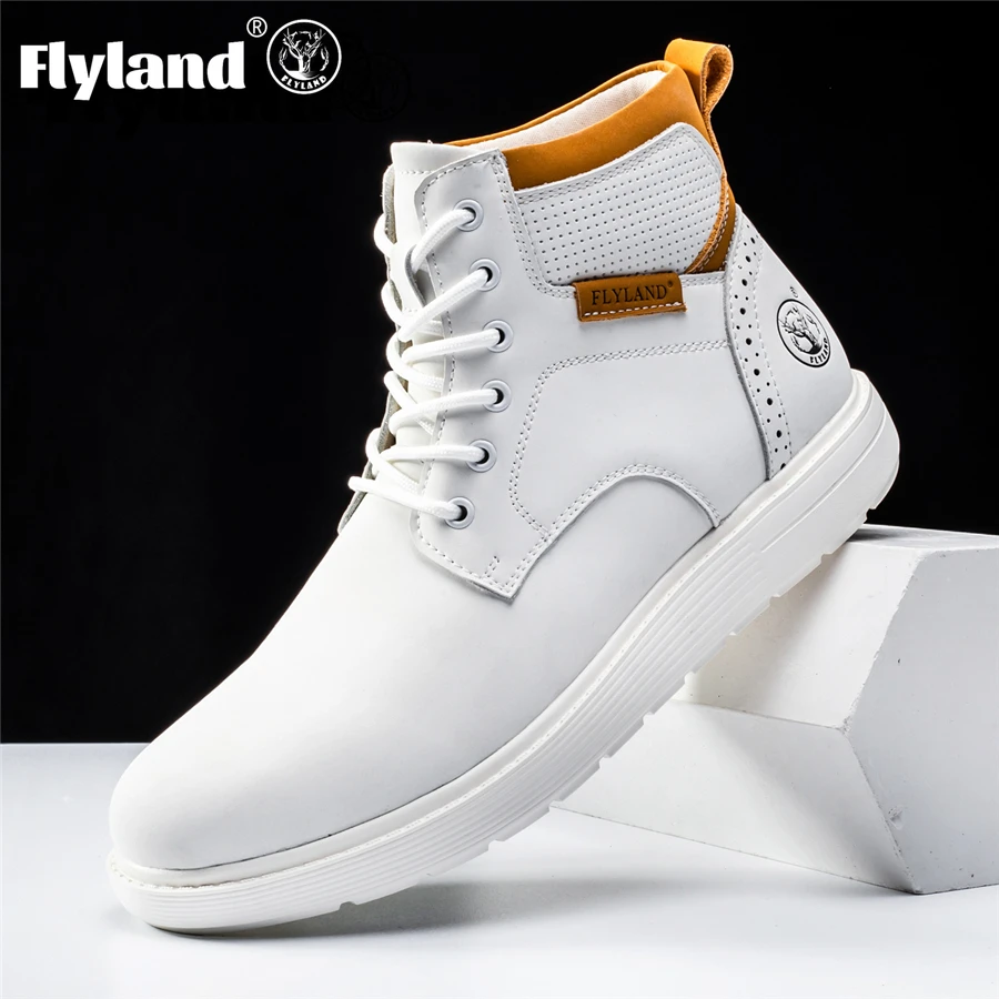 

FLYLAND Men's Casual Leather Shoes Fashion Vintage Handmade Chukka Boots Male Sneakrs