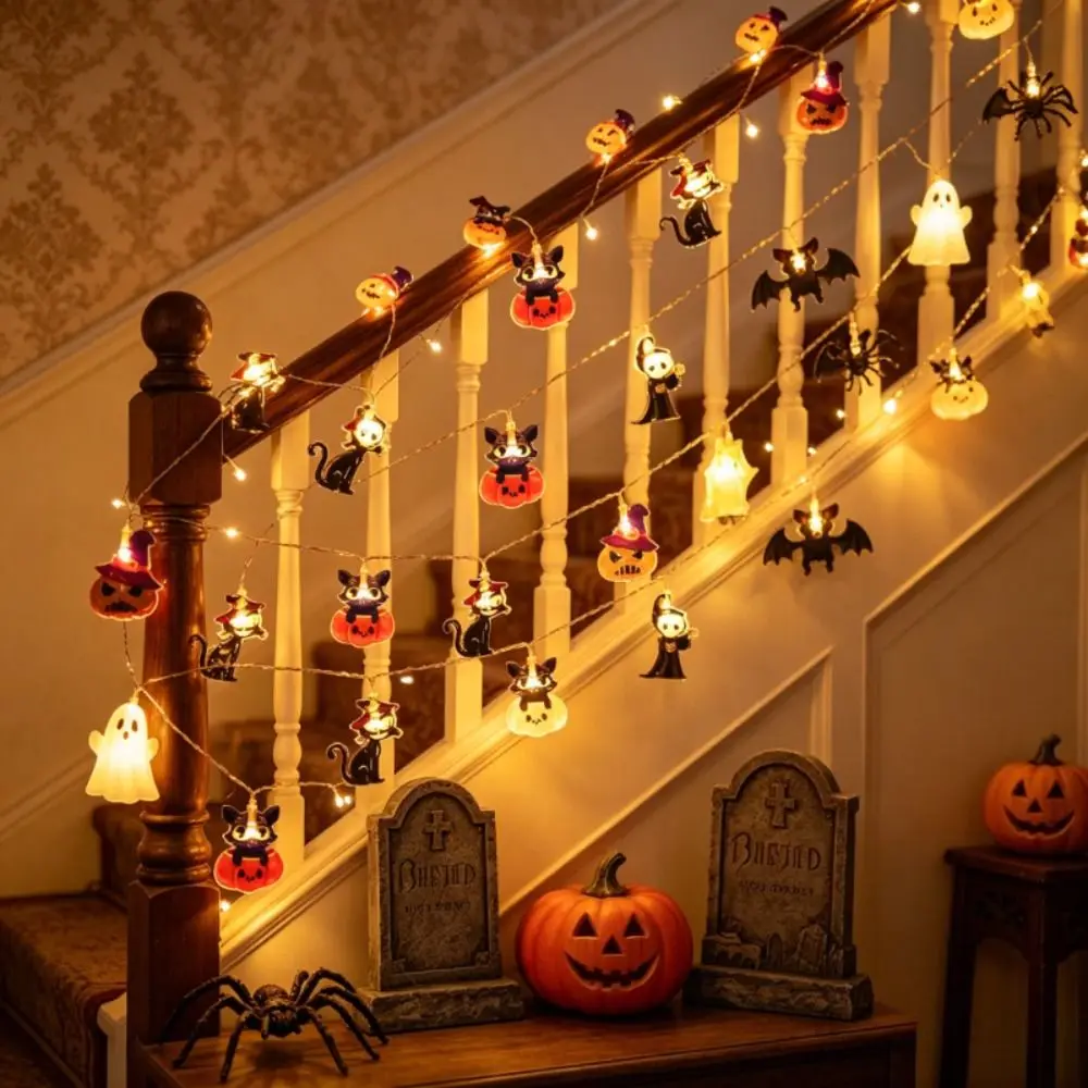 Hanging Decorations Bat Witch Halloween Light String Pumpkin Ornaments Party Decoration Funny Ghost Lamp String Halloween