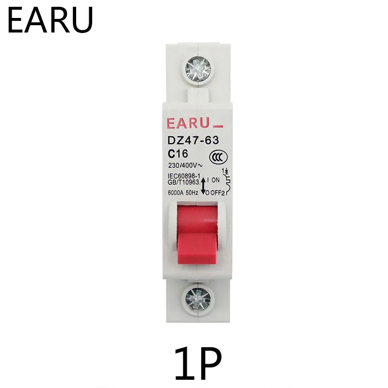 1P AC MCB DZ47-63 C Type 230/400V~ 50HZ/60HZ Mini Circuit Breaker 3A 6A 10A 16A 20A 25A 32A 40A 50A 63A Mounting 35mm Din Rail