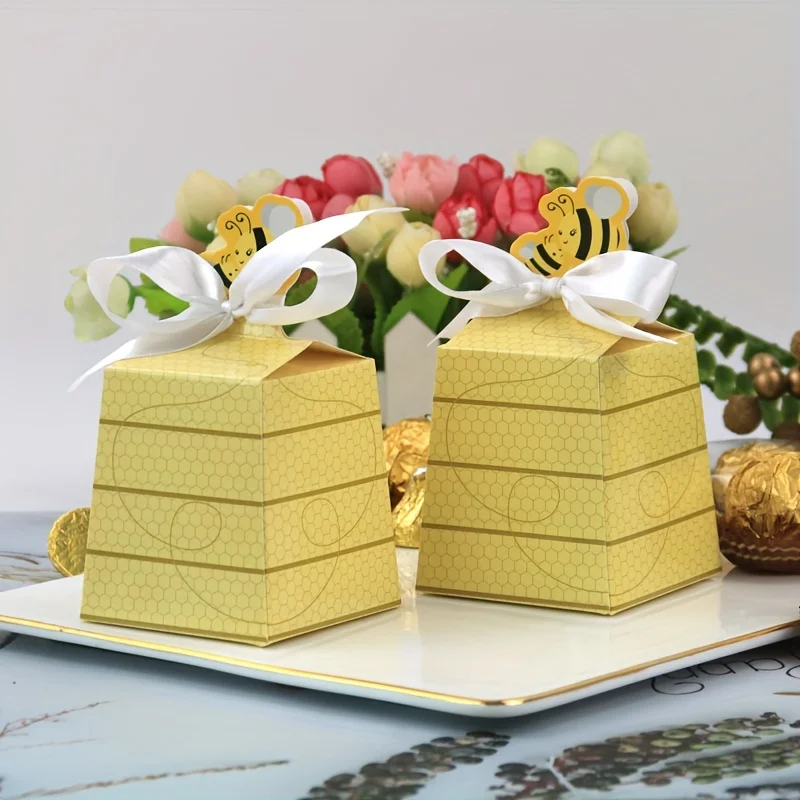 30pcs Paper Gift Boxes with Bee Designed Candy Boxes and Bow Decorations, For Christmas Party Packaging Boxes, Back To School view 5