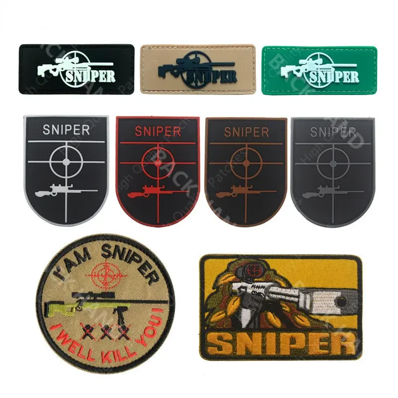 Sniper Embroidered Patches Tactical Army Military Patch Combat Emblem Zombie PVC Rubber Skull Badges For Clothing Cap Bag