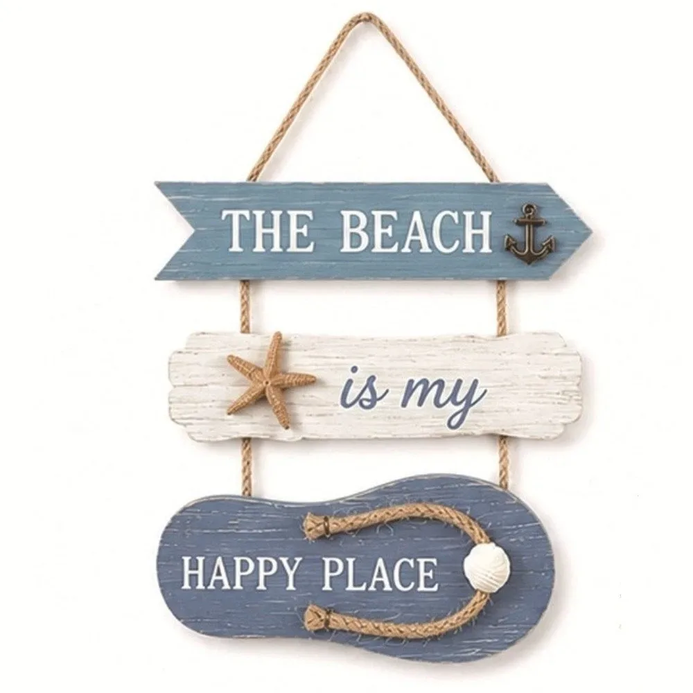 Marine Style Wooden Wall Hanging Ocean Theme Farmhouse Door Sign Flip Flop Shape Artistic Design Wall Hanging Pendant