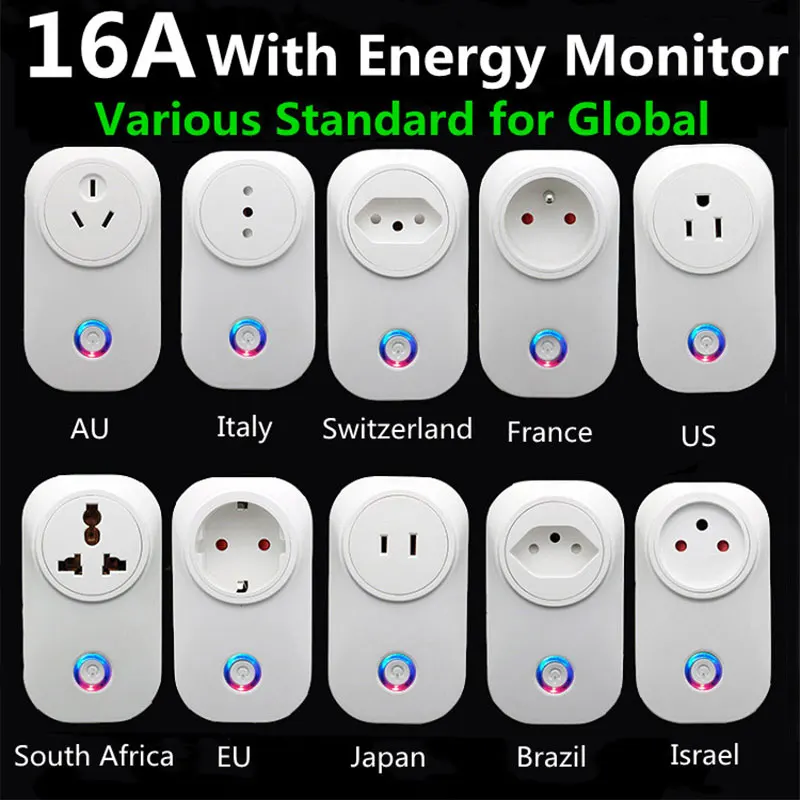 16A WiFi Smart Plug EU Brazil UK Voice Control Power Energy Monitor Outlet Timer Socket for Alexa Google Home Tuya Smartlife App