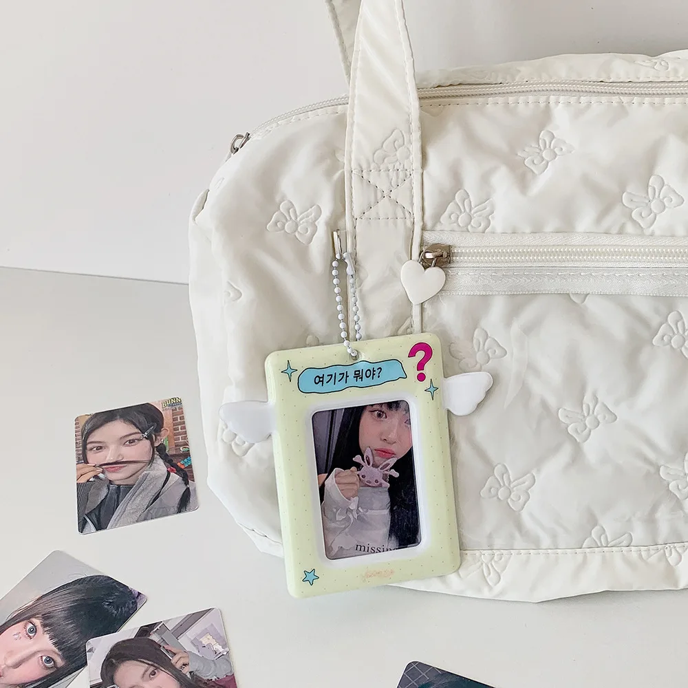 Cute Cartoon Angel Wings Photocard Holder Korean Animal Charm for 3 Inch ID Card Kpop Polaroid Card Protector Charm for Student