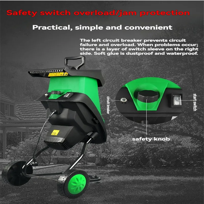 2400W 50L Garden Crusher Leaf and Branch Crusher Electric Crusher Garden Tools Woodworking Crusher Capable of Breaking Tree Bran