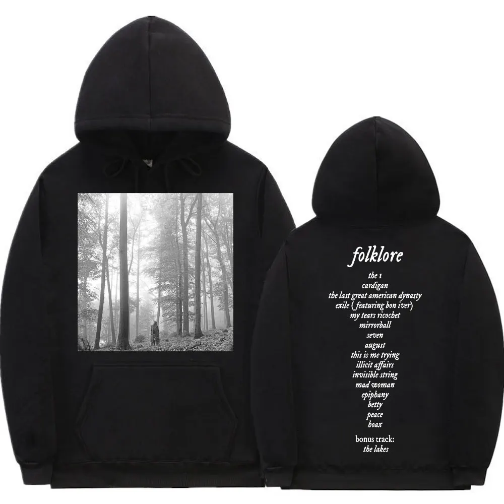 Taylor Music Album Folklore Double Sided Print Hoodie Men Women Oversized Casual Loose Sweatshirts Mens Black Hip Hop Hoodies