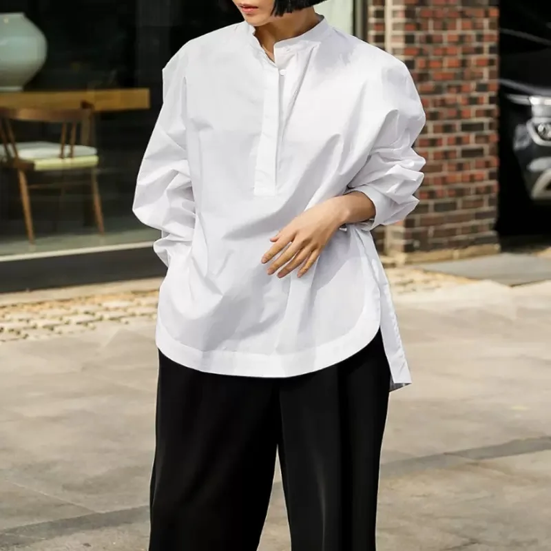 SuperAen 2024 Spring Summer Autumn Stand Up Collar Casual White Shirt Women's Long Sleeve Loose Shirt