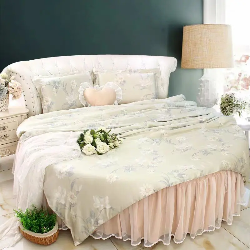 Round Bed Pink Luxury Bedding Sets King Queen Dream Comforter Wedding Princess Bedding Lace Duvet Cover Set Bedsheet Pillowcase