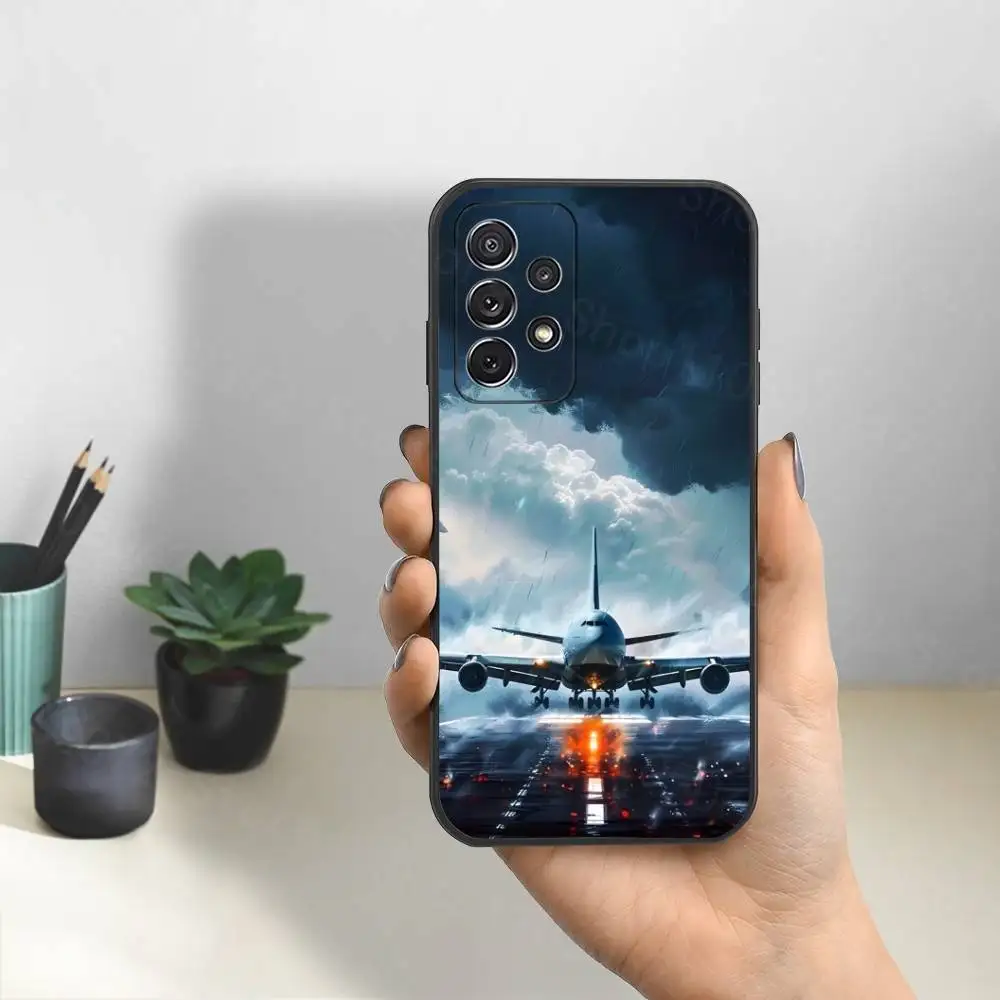 飛行機飛行機アートクール電話ケースサムスン S25、S24、S23、S22、S21、S20、S10、ウルトラ、プラス、ライト、FE、ソフトシリコンブラックカバー