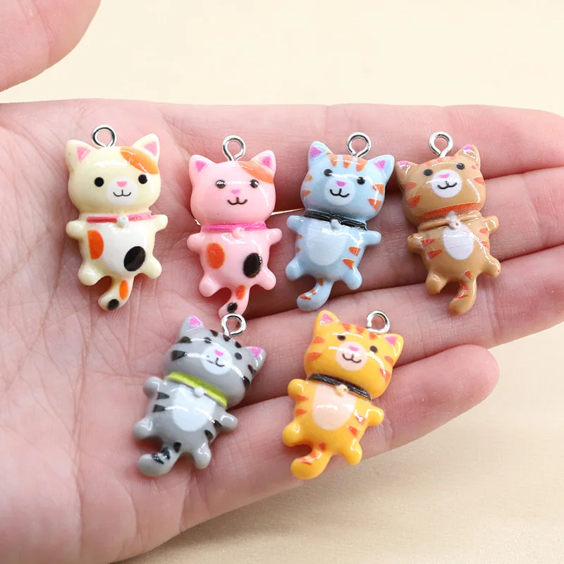 

20pcs/Lot Cute Resin Cat Charms Stripes Spots Cats Ainmal Craft Earring Pendant Findings Diy For Jewelry Making