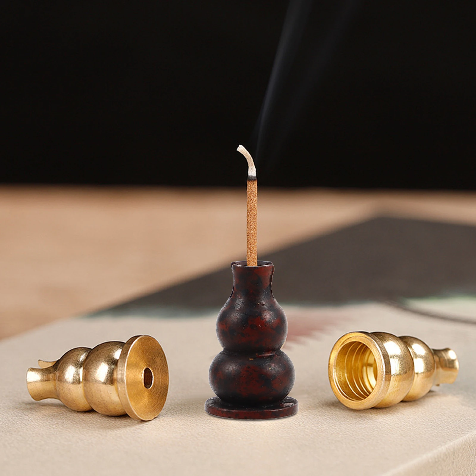

Copper Incense Burner Gourd Shaped Stick Holder Craft Desktop Ornament Base Chic Stand Vertical Incense Base HOLDER Home Decor