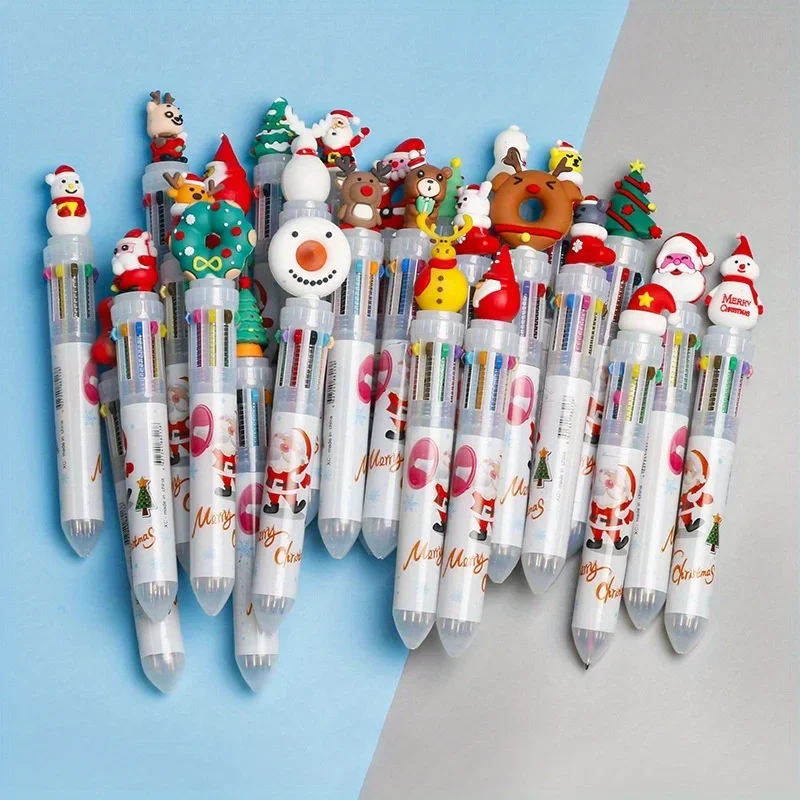 3Pcs 6/10 Colors Lovley Random Christmas Ballpoint Pen Cute Santa Claus Multicolor Marker Pens For Kids Stationery Gift New