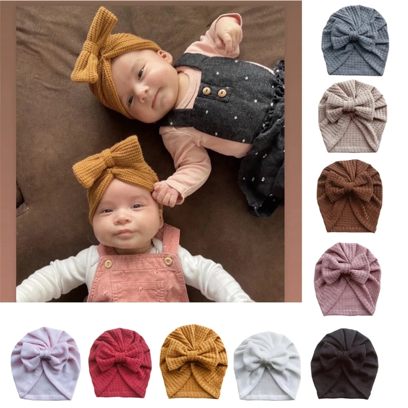 Solid Crochet Knitted Baby Hat Turban Newborn Headwraps for Infant Toddler Girls Boys