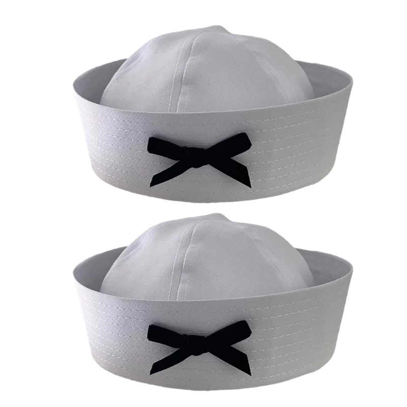 Cosplay Hat with Black Bowknot Decors Captain Navy Marine Hat for Woman Men Funny Cosplay Hat Accessories