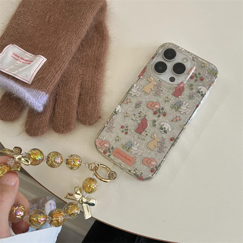 مسحوق ساطع IND | ساطع مسحوق زهرة الأرنب | هدية لصديقتك بسلسلة القوس | مناسبة آيفون 11 12 13 14 15 16 17 برو ماكس #5