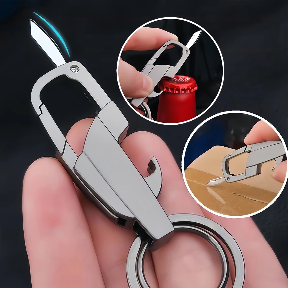 Mini Knife Keychain Foldable Anti-lost Key Chain Men\'s Keyring Multi-Functional Bottle Opener Car Key Holder Ring Accessories